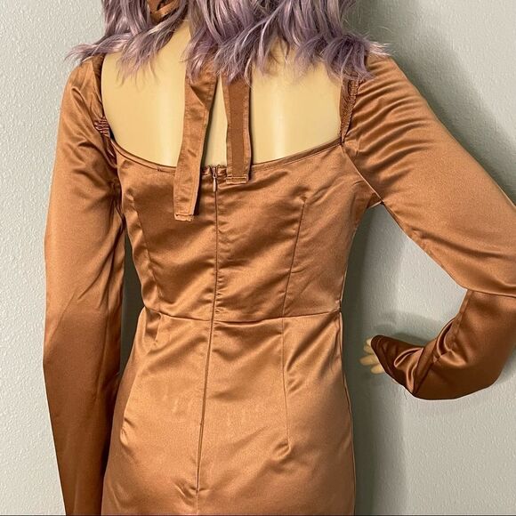 NWT Pretty Little Thing Chocolate Satin Corset Detail Cross Bust Jumpsuit Size 4 - Picture 9 of 16